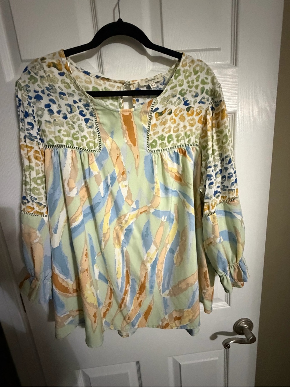 UMGEE Multi-Color Abstract Peasant Blouse-Size 2X